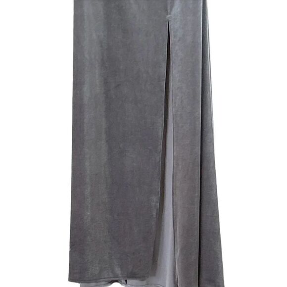After Six One Shoulder Caviar Gray Velvet Gown Maxi Dress Size 12R NWT - Picture 6 of 6